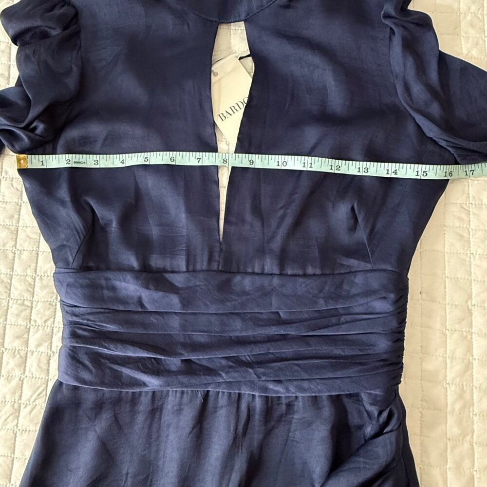 Bardot Navy Louise Tiered Dress 100% Polyester Long Sleeve Keyhole Back, Size 2 - Picture 7 of 12